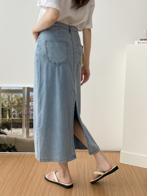 키메라제이 쿨링일자 리오셀 기장선택 히든밴딩 데님 스커트 4color