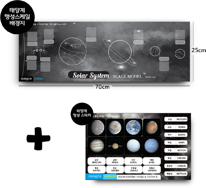 [몽클사이언스] 태양계 행성크기 비교모델 배경지 개별구매, 행성클레이200g