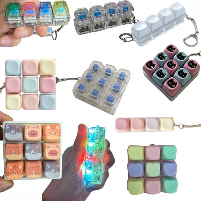 클리커 키캡 키링 LED 클릭커 스트레스 해소 키보드, 4구 구운마시멜로