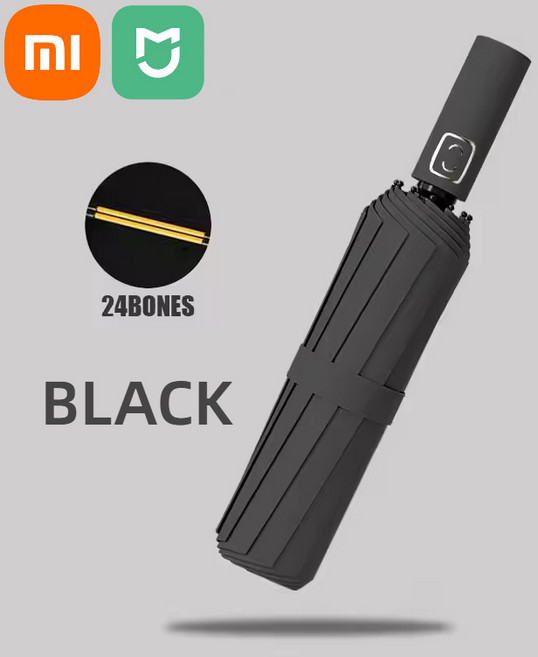 Xiaomi Mijia 24 뼈 솔리드 컬러 자동 접이식 우산 야외 대형 차양 자외선 차단, 06 Black