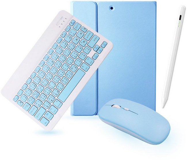 DTAudio聆翔 輕巧雙模無線鍵盤保護套 穩固磁吸/剪刀腳設計, 冰川藍+觸控筆,iPad 第5-6代