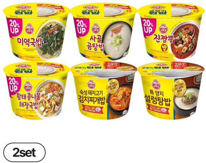 오뚜기 컵밥 6종 2개씩(미역국밥+사골곰탕밥+진짬뽕밥+콩나물해장국밥+숙성돼지고기김치찌개밥+특양지설렁탕밥), 197g, 12개