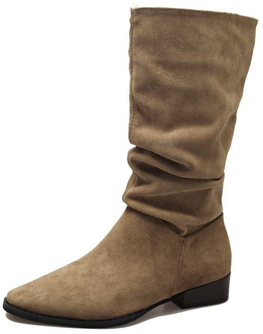 여성 봄과 가을 롱 부츠 패션 겨울 기사 부츠 레트로 스웨이드 청키 힐은 새로운 브라운 러플 하이 부츠 KGRJA09J