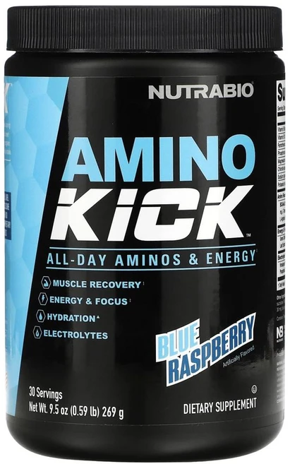 뉴트라바이오 랩스 아미노 킥 블루 라즈베리 Nutrabio Labs Amino Kick Blue Raspberry 269g, 1개 - 쿠팡