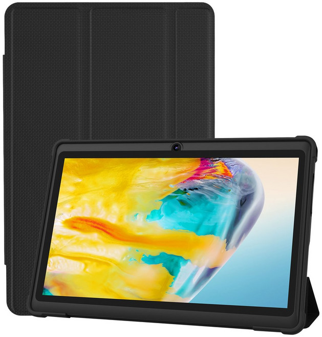 Pritom 7인치 태블릿 PC Android 13 쿼드 코어 4GB 2GB 가상 RAM 32GB ROM WiFi 듀얼 카메라, Bla