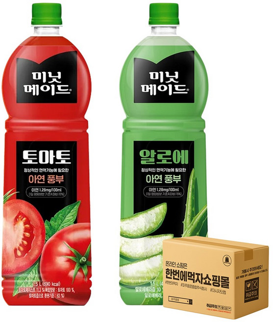 [한번에먹자쇼핑몰] 대용량 과즙 음료수 혼합세트 / 미닛메이드 토마토 + 미닛메이드 알로에 / 각1개씩, 2개, 1.5L