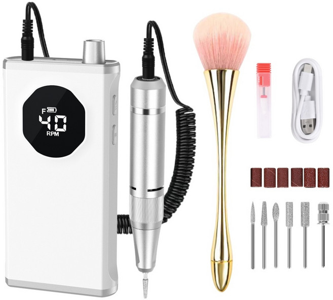 LOMESO 네일드릴기 전동 네일 머신 손톱 관리기 셀프 홈케어 젤네일드릴 전문 폴리셔, 흰색, 1개
