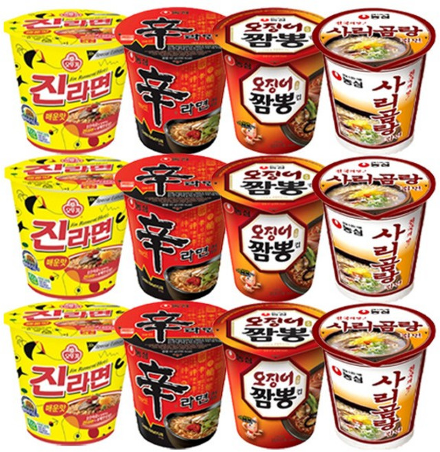 진라면 매운맛 3개+신라면 3개+오징어짬뽕 3개+사리곰탕 3개 소컵 골라담기, 1개