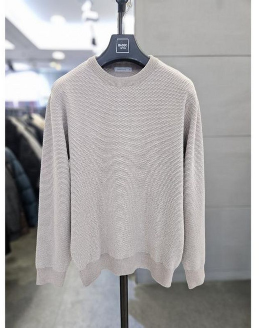 바쏘옴므 남자 베이지 와플 라운드 긴팔 니트 WSAGZ3WR14A 449688