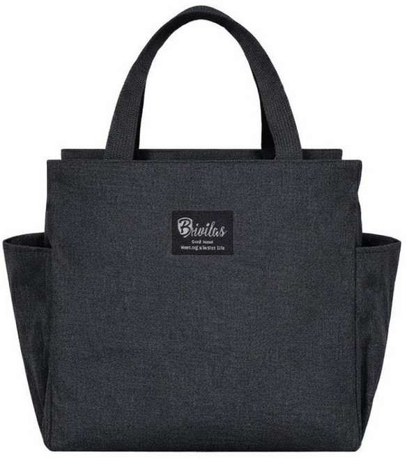 루나틱 사이드포켓 도시락가방 직장인 런치백 보온보냉 피크닉 수납가방, 블랙, 1개