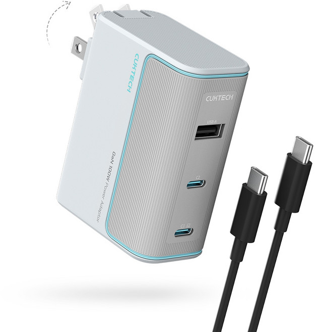 CUKTECH 100W 氮化鎵充電器 2C1A PD快充 筆電手機通用, 銀白, 1個