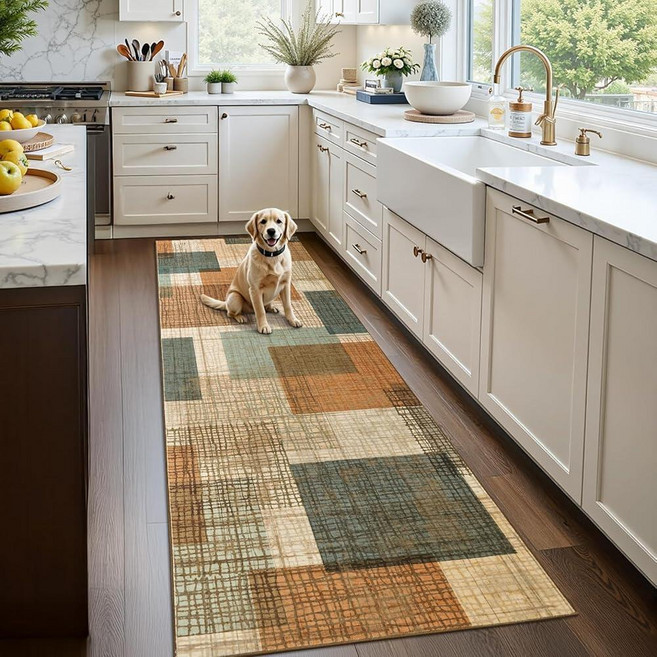 Ailyei Non Slip Washable 2x6 Runner Rug Long Modern Geometric Patchwork Rug for Hallway Kitchen E