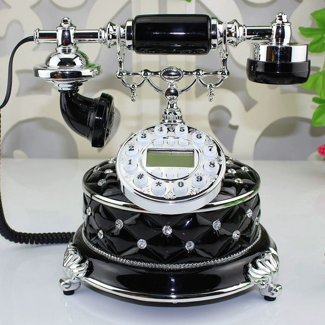 바이얼 레트로 클래식전화기 예쁜 아날로그 전화기 버튼식, 야광 핸즈프리 기계 이벨 블랙 연선용
