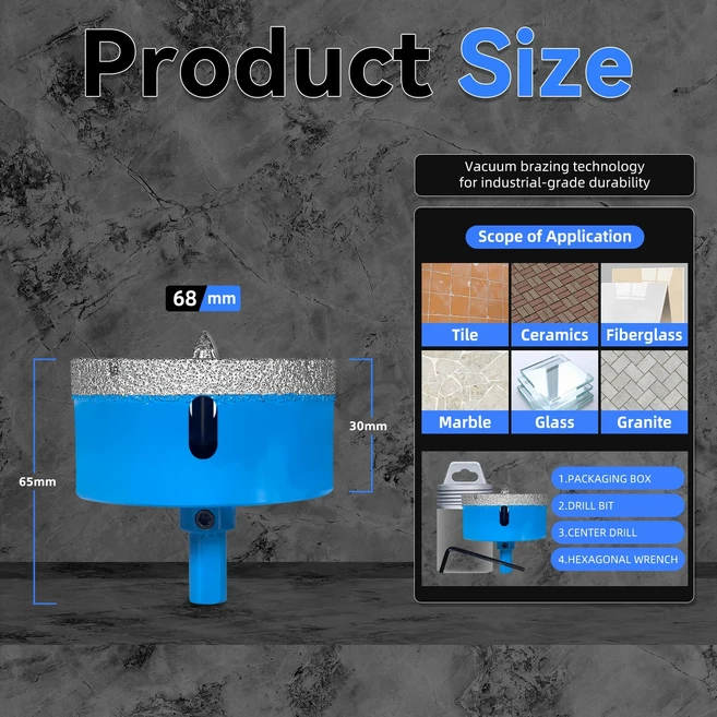 18-68MM 다이아몬드 드릴 비트 세라믹 타일 홀쏘 유리 대리석 화강암 석재 도자기용 위치 포함 1개, 03 68