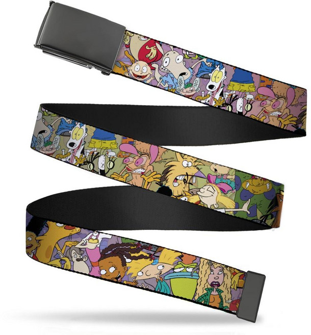 Nickelodeon 남성용 Buckle-Down 웹 벨트 닉 90년대 리와인드 멀티컬러 3.8cm(1.5인치) 너비 - 최대 106.7cm(42인치) 바지 사이즈 멀티컬