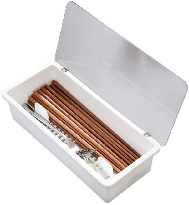 日式簡約筷子盒 筷子收納盒 餐具瀝水收納盒 廚房餐具盒, 1個, 小號（26*12.8*7.5cm）