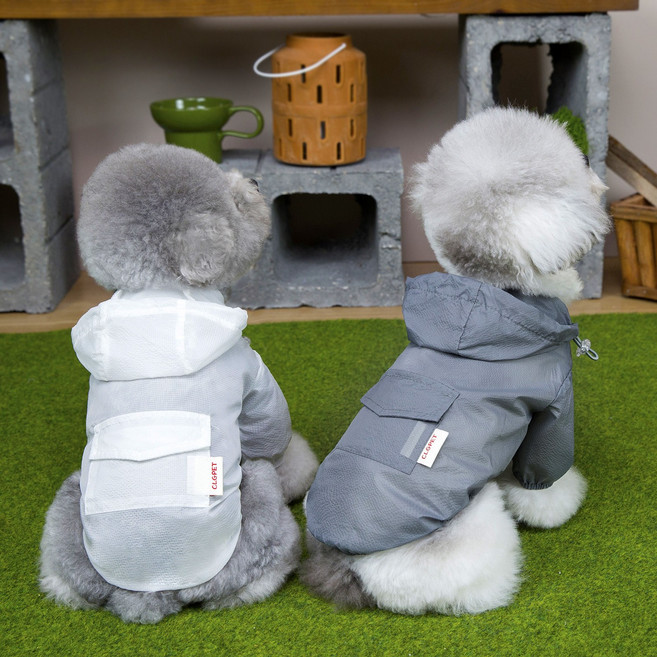 멍케어 강아지옷 초경량 후드 바람막이 점퍼 산책 아우터, 1개, 다크그레이