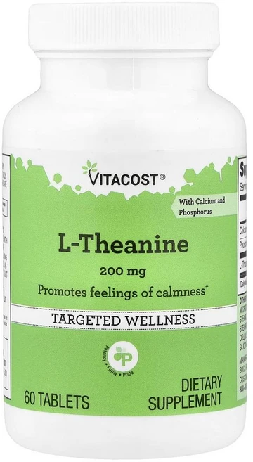 비타코스트 L-테아닌 (칼슘 & 인 포함) Vitacost L-Theanine With Calcium and Phosphorus 60정, 1개 - 쿠팡