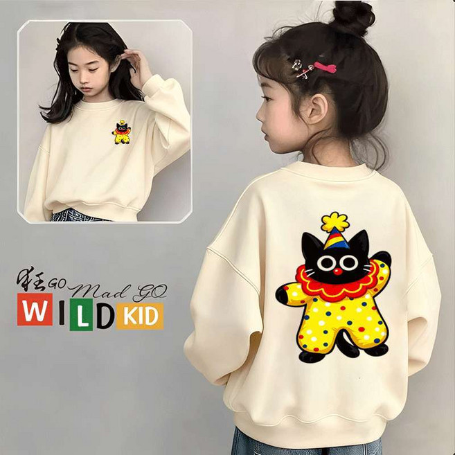 狂小孩 WILD KID 兒童長袖上衣 長袖大學T 小丑貓圖案