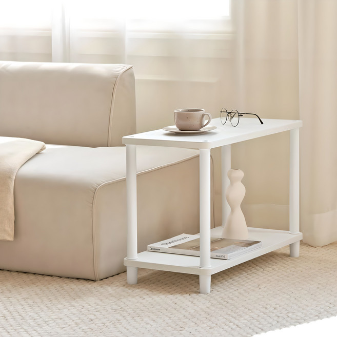 룸앤홈 데일리 라운드 사각 선반, 화이트, 2단