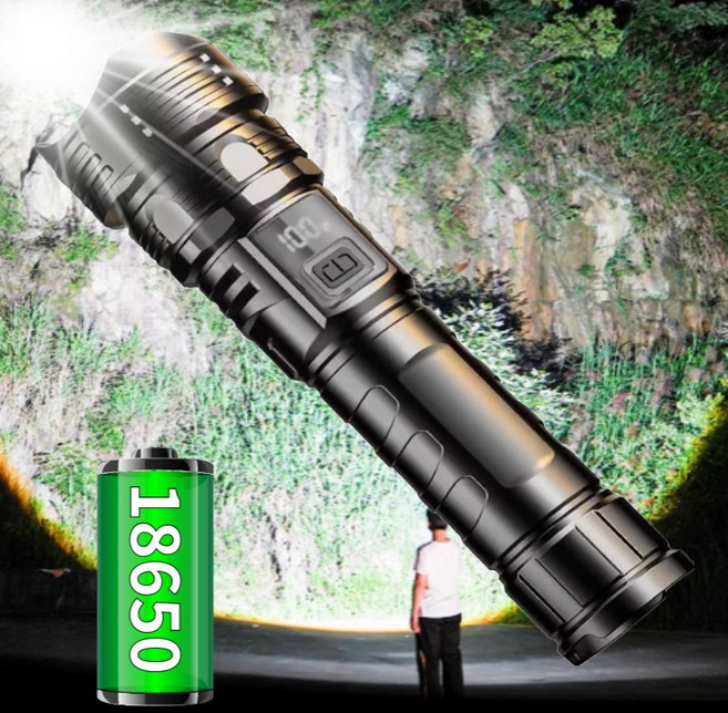 Nichiyou 초강력 LED 손전등 줌 라이트 베트리 용량표시 충전식 랜턴, 1개, 블랙