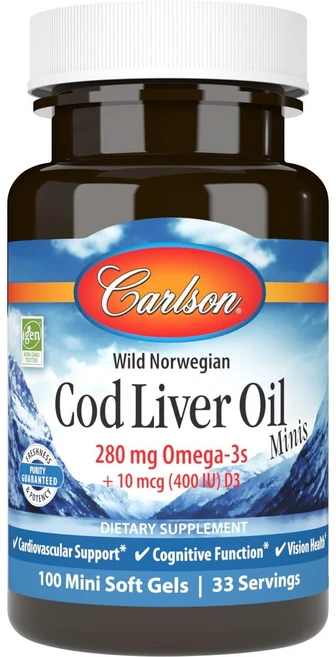 칼슨랩 코드 리버 오일 미니 280mg Cod Liver Oil Minis, 1개, 100정 - 쿠팡