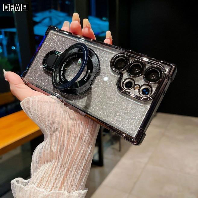 DFMEI 適用三星S26Ultra手機殼氣囊防摔超薄磁吸支架A56閃粉電鍍硬殼S25