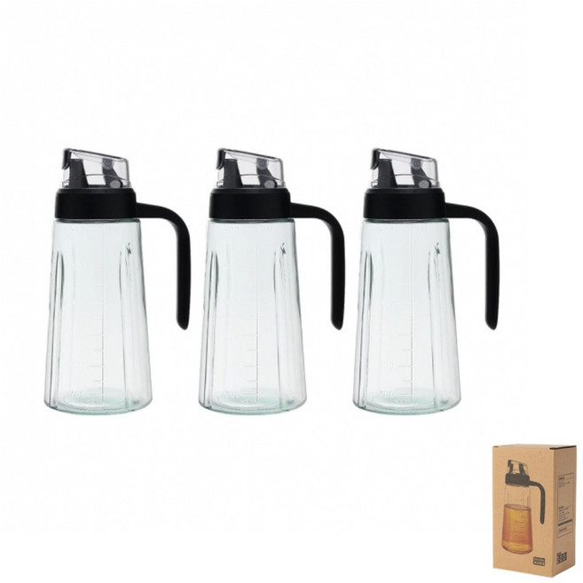 OW 오일병 식당 소스병 블랙 간장병 600ml 자동 3개입 소분, 1세트