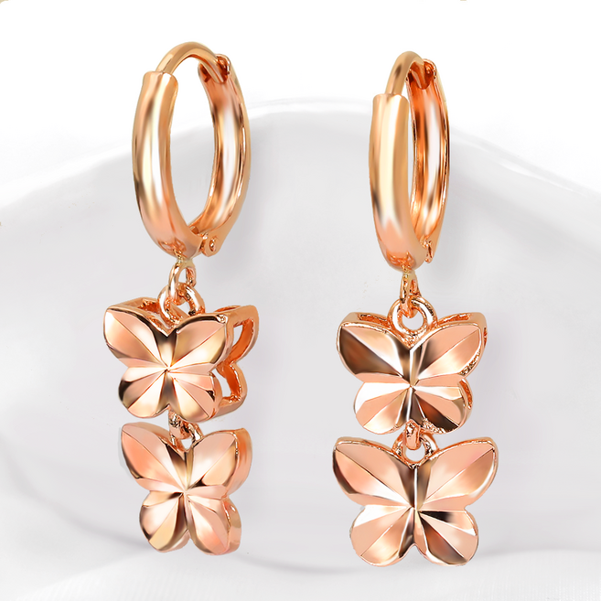 루이델라 14K 18K 여성 컷팅 드롭 나비 엔조 원터치 금 귀걸이