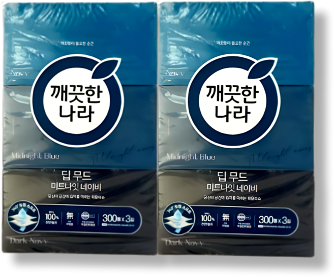 깨끗한나라 딥무드 미드나잇 네이비 미용티슈 300매 3입 2팩, 3개입, 2세트