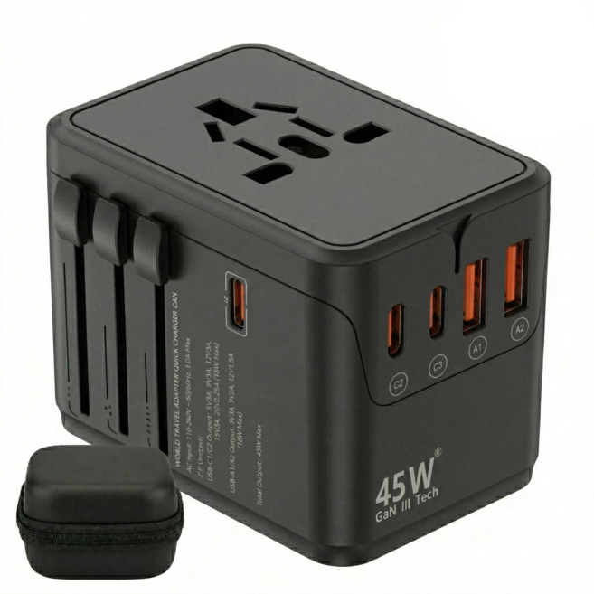 소프트엣지 고속충전 PD45W 해외 여행용 멀티어댑터, 1개, 45W-블랙