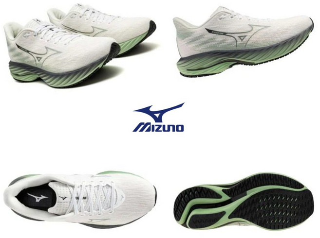 미즈노 MIZUNO 웨이브 라이더 28 남성 화이트 다크 그린 J1GC240560 런닝화