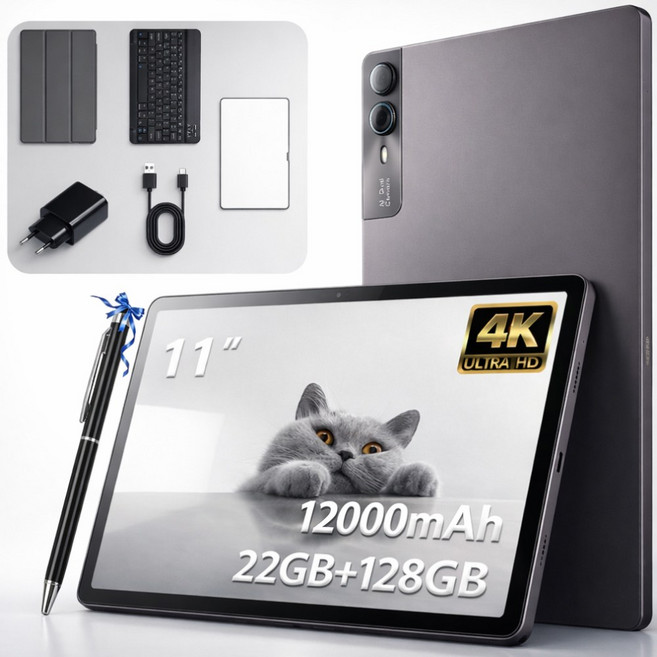 11인치 OLED 가성비 태블릿 PC 안드로이드14 키보드 패키지 터치펜/케이스/보호필름 포함, Wi-Fi+Cellular, 128GB, 티타늄 그레이