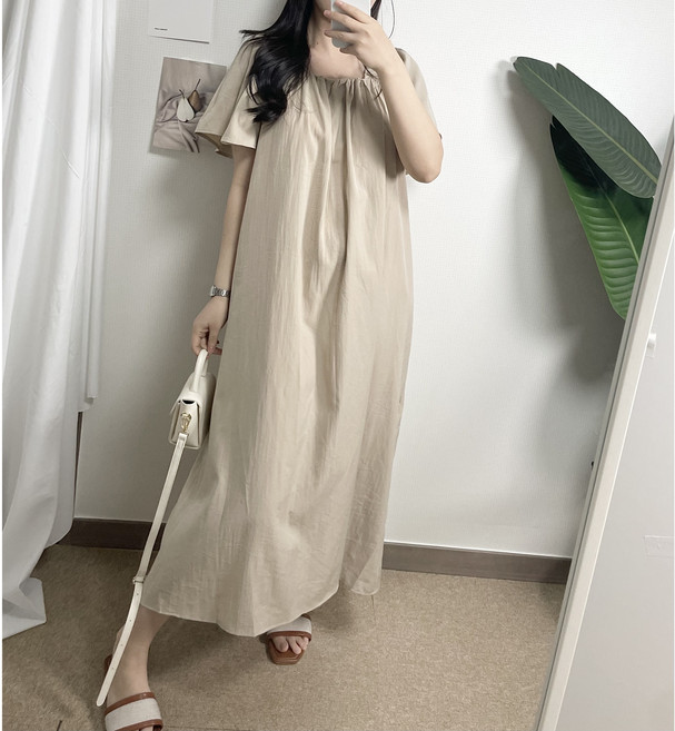 여리여리 스퀘어넥 허리끈 루즈핏 빅사이즈 바캉스 휴양지 태교여행 원피스 임산부