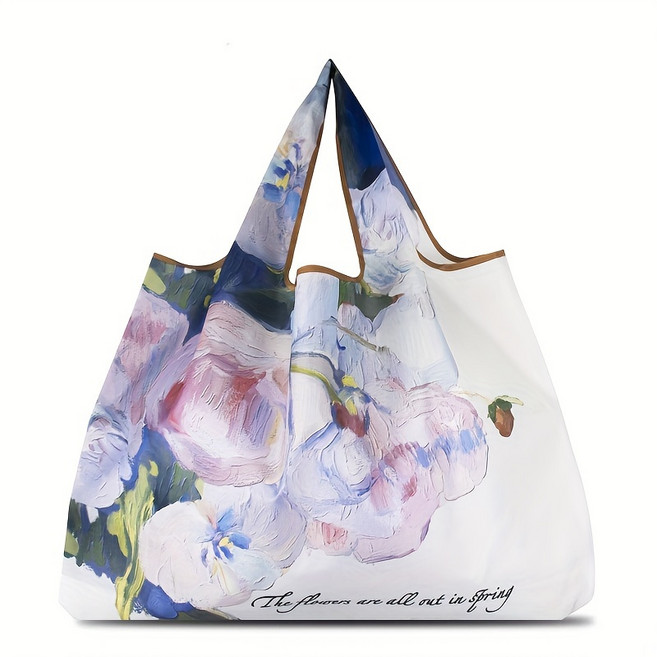 올기버 플라워아트 대용량 접이식 장바구니, 1개, 유화튤립