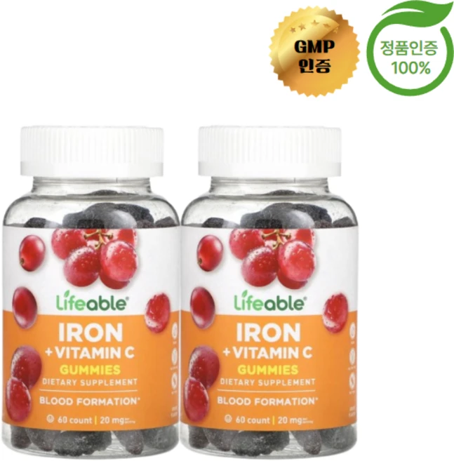 라이퍼블 2개X 철분 + 비타민C 구미젤리 포도 맛 구미젤리 60개, 2개, 60정 - 쿠팡