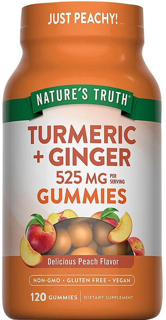 NATURE'S TRUTH 綠萃淨 薑黃 + 生薑 525毫克 美味水蜜桃風味軟糖, 1個, 120錠