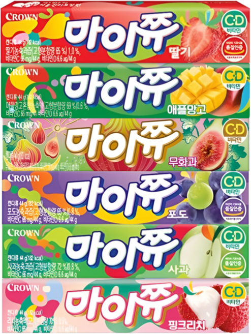 마이쮸(44g)6종세트(딸기+애플망고+써니피치+포도+사과+핑크리치), 264g, 1세트