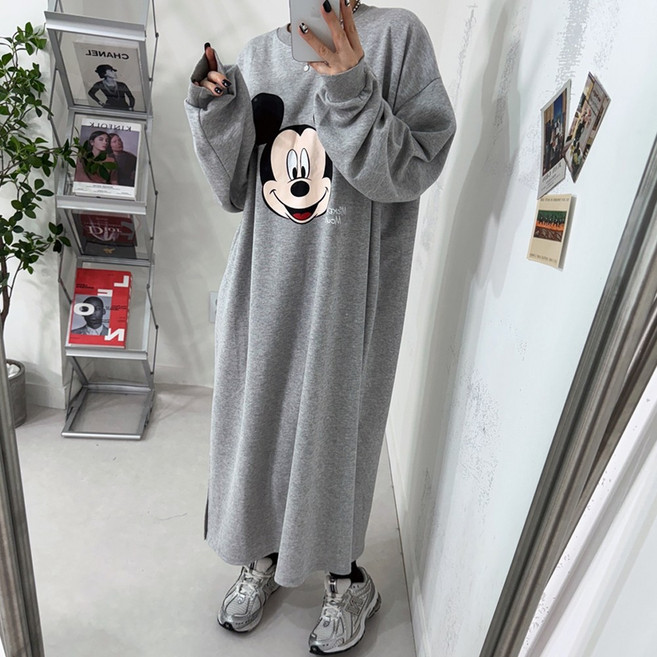 [디즈니정품] 스마일 미키 프린팅 빅사이즈 봄 롱원피스