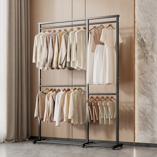 하이피러브 다용도 튼튼한 2단 이동식 옷걸이 행거, 블랙B