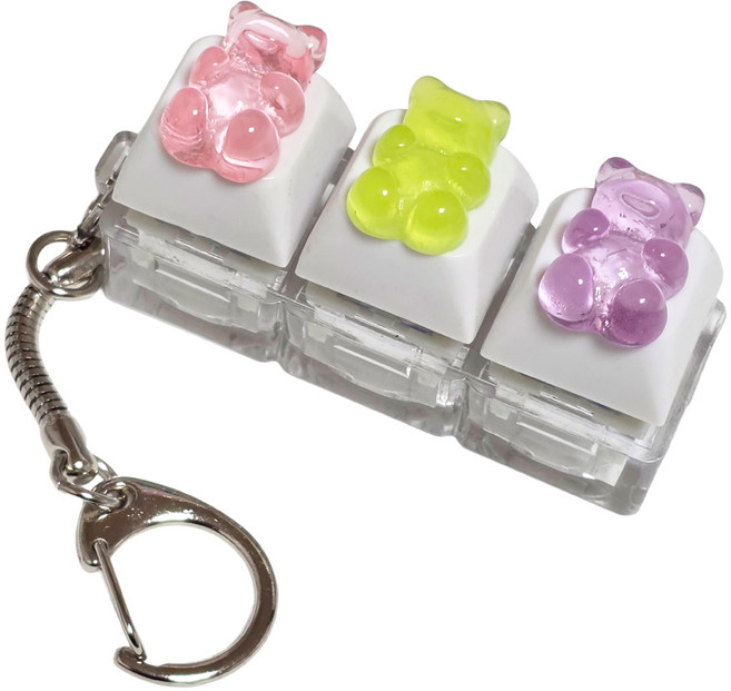 키캡 키링 클리커 3구 키보드 스트레스 해소 열쇠고리, 1개, 곰돌이 젤리(핑크/그린/퍼플)