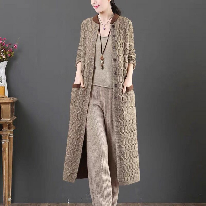 여성 꽈배기 롱 니트 가디건 코트 루즈핏 미디세미 도툼 스웨터 아우터 가을