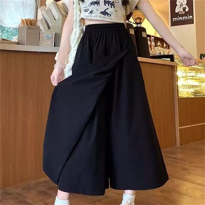 AOKADA여성 봄 가을 레이어드 포켓 A라인 치마바지 밴딩 하이웨스트 옆트임 스커트 팬츠