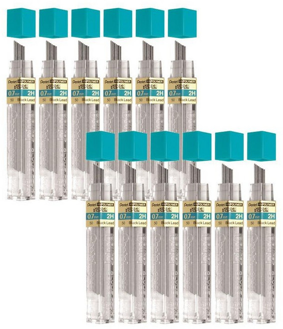Pentel 수퍼 하이폴리머 리필 샤프심 0.7mm 미디엄 2B, 1 Count (Pack of 12), 2H 리드