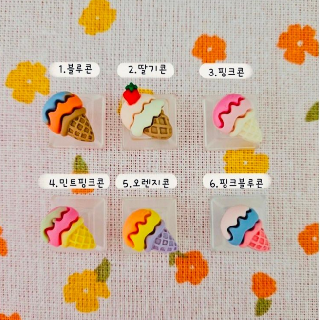 달콩 아이크림콘 포인트키캡, 화이트, 민트핑크콘