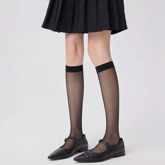 헤네스 여성 시스루 니삭스 1+1세트 반스타킹 고탄력 무릎 스타킹 양말 무지 봄 여름