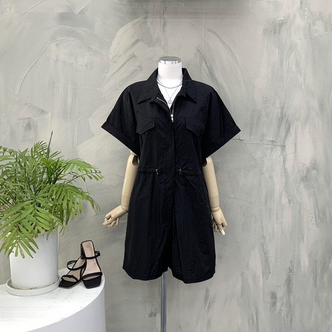 [행복여] 캔트 플랩 카브라 스트링 바스락 반바지 점프슈트