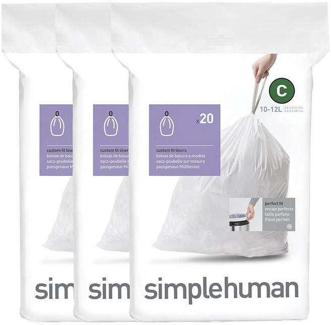 simplehuman 심플휴먼 코드 C형 10-12l 리필 봉투 20장 3팩