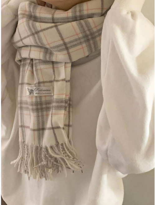 퓨어린 [ snow ] 화이트 스노우 백설공주 체크 버진울 울 목도리 머플러