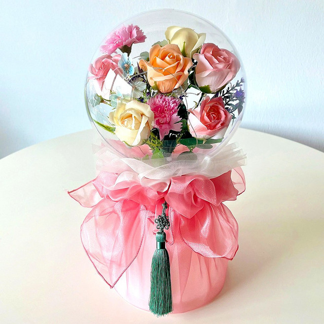 로맨틱앤 풍선꽃다발 카네이션 장미 꽃다발 LED 아크릴 꽃풍선 화환, 피치믹스+대형보자기, 1개